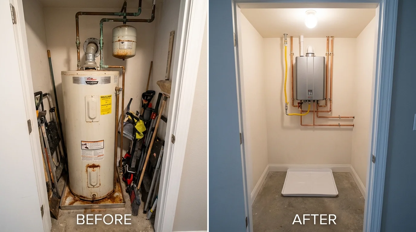 Tank water heater versus wall-mounted tankless unit comparison for Merlin, OR homeowners