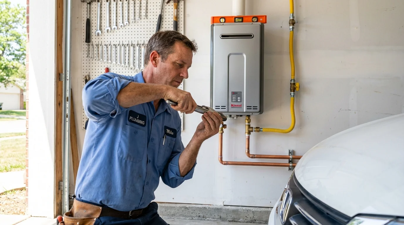 Tankless water heater installation by a Johns Plumbing LLC plumber in Merlin